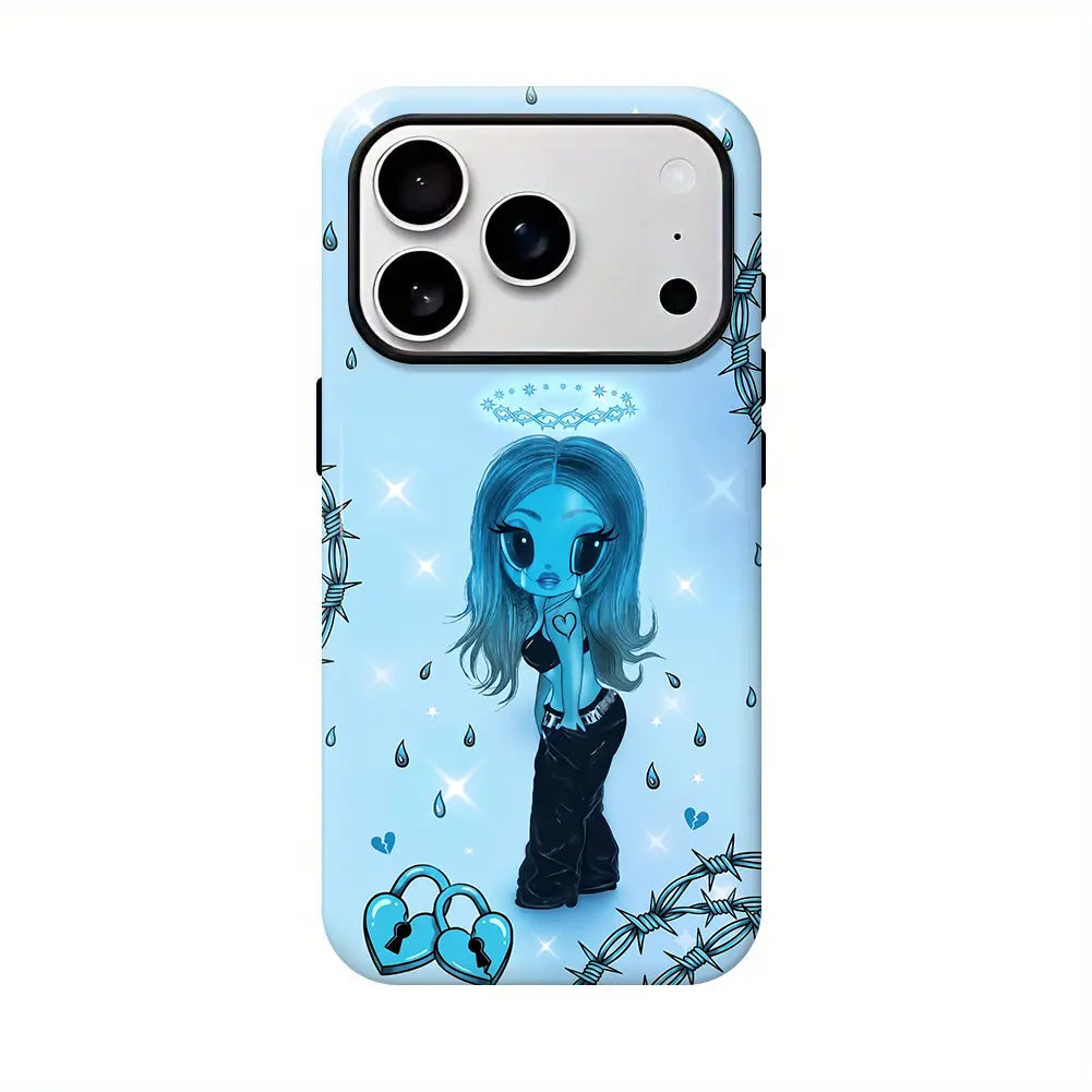 Aesthetic Blue Heart Phone Case - Cool Anime Girl Matte Shockproof Cover for Ultimate Protection