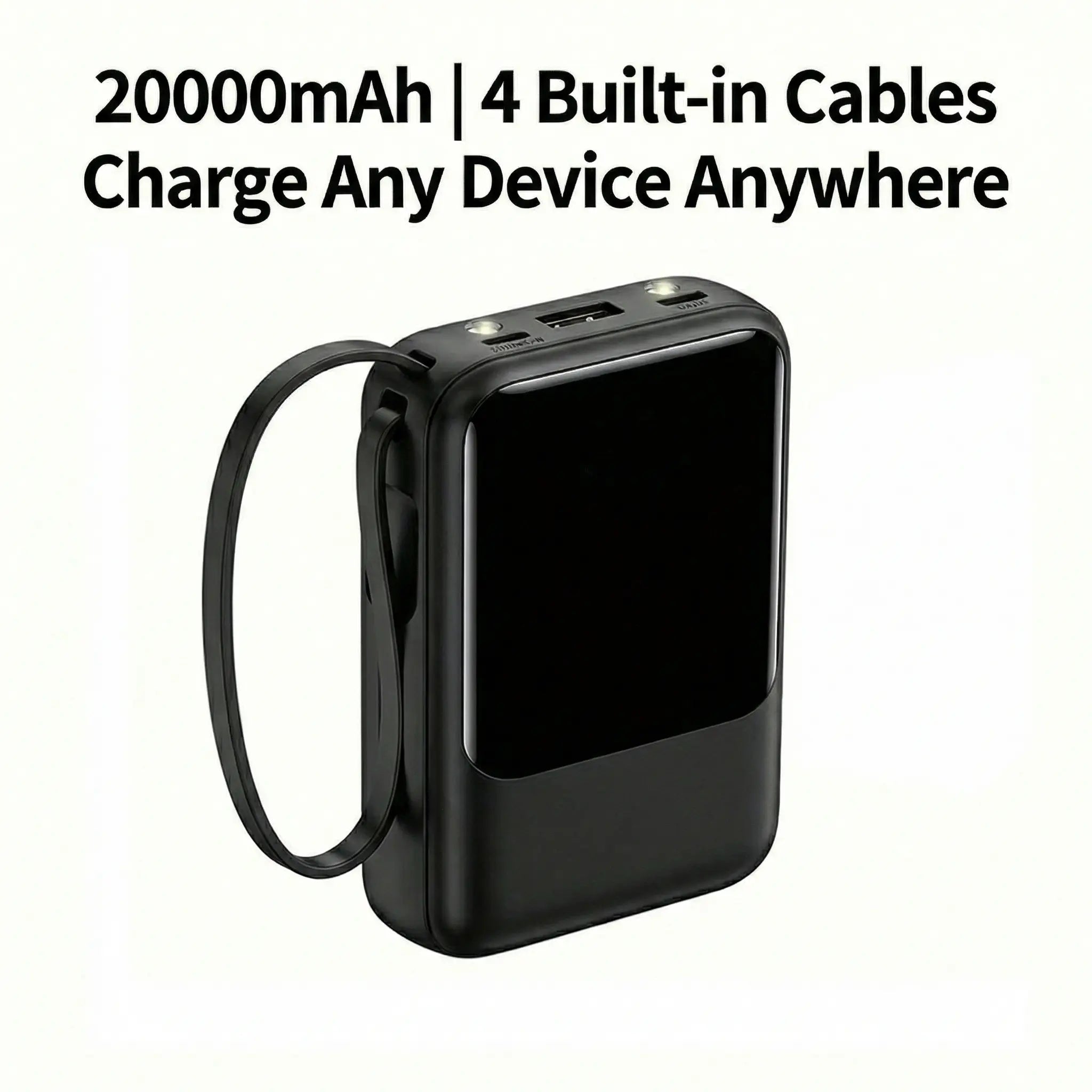 20000mAh Portable Power Bank with Retractable Cables, LED Display, Dual USB Output & Flashlight – Perfect Charger for iPhone, Android & More!