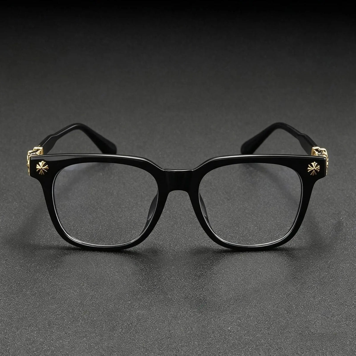 Trendy Unisex Blue Light Blocking Glasses - Stylish Black-Gold Metal Frame with Flat Lenses, Perfect for Daily Wear and Parties