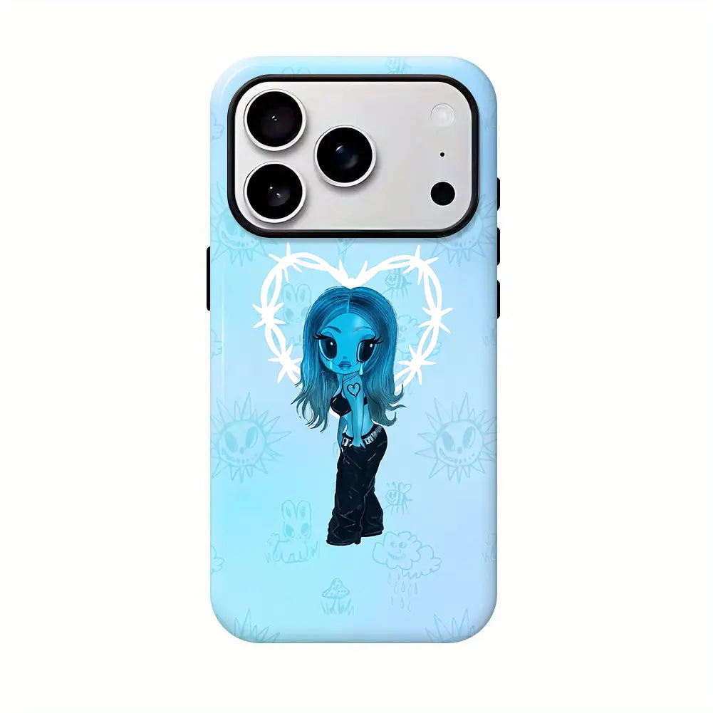 Aesthetic Blue Heart Phone Case - Cool Anime Girl Matte Shockproof Cover for Ultimate Protection