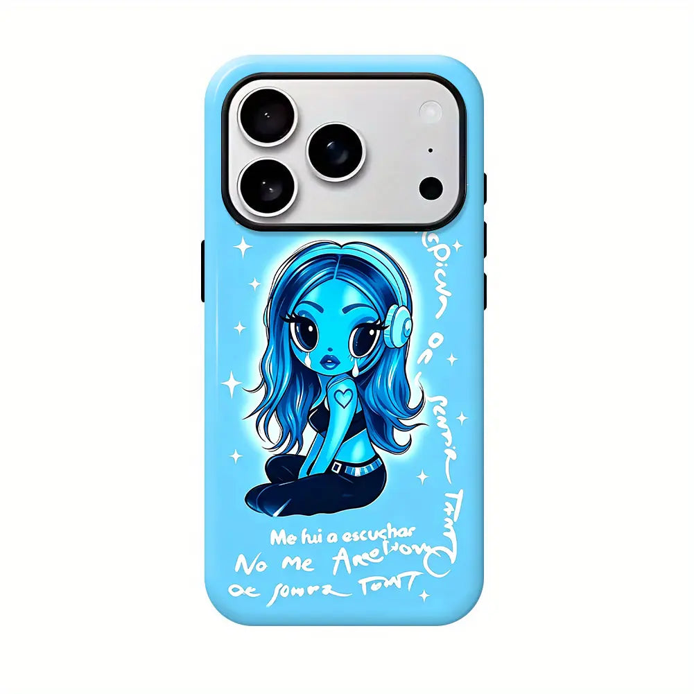 Aesthetic Blue Heart Phone Case - Cool Anime Girl Matte Shockproof Cover for Ultimate Protection