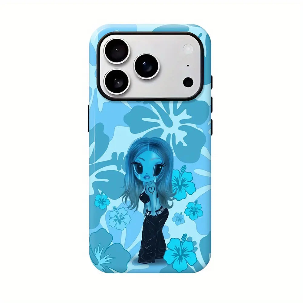 Aesthetic Blue Heart Phone Case - Cool Anime Girl Matte Shockproof Cover for Ultimate Protection