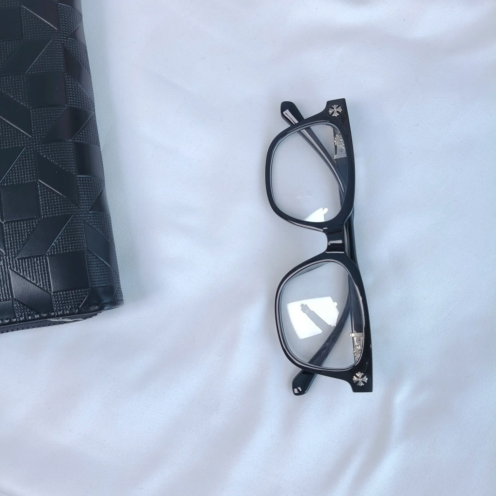 Trendy Unisex Blue Light Blocking Glasses - Stylish Black-Gold Metal Frame with Flat Lenses, Perfect for Daily Wear and Parties