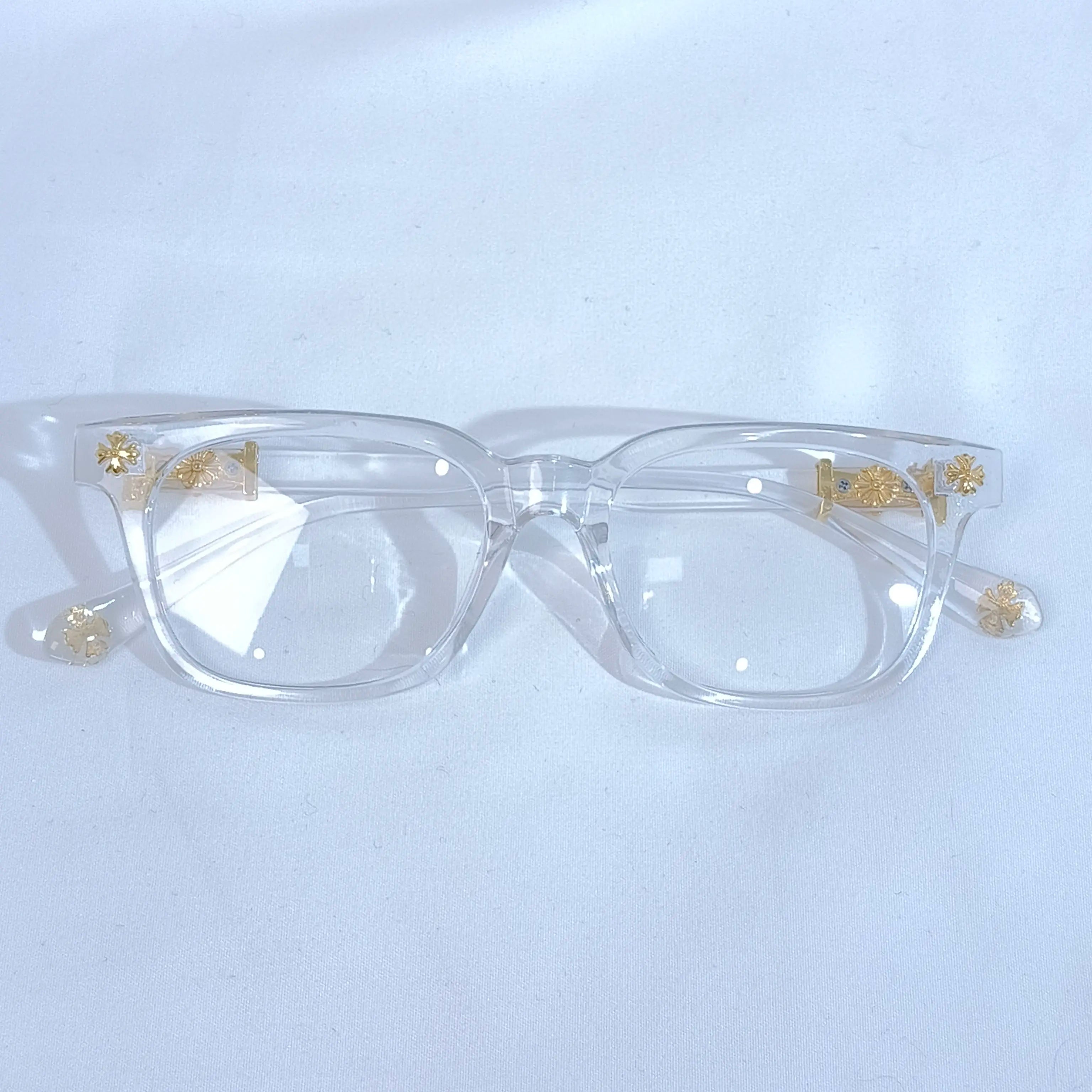 Trendy Unisex Blue Light Blocking Glasses - Stylish Black-Gold Metal Frame with Flat Lenses, Perfect for Daily Wear and Parties