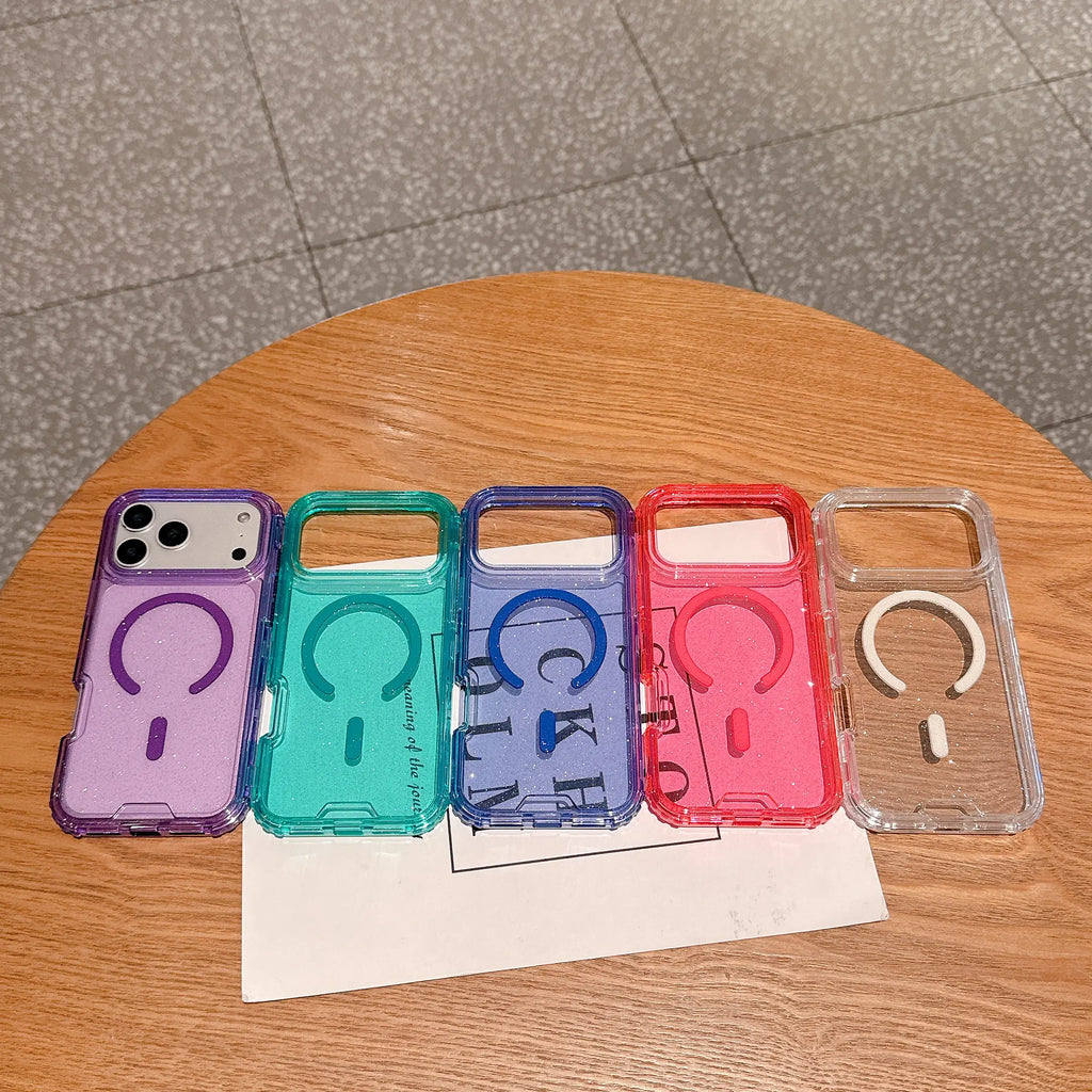 Bling Glitter Magnetic Translucent Case for iPhone 17 Pro Max - Matte, Magsafe Compatible, Military Grade Drop Protection, Anti-Scratch & Shockproof Cover