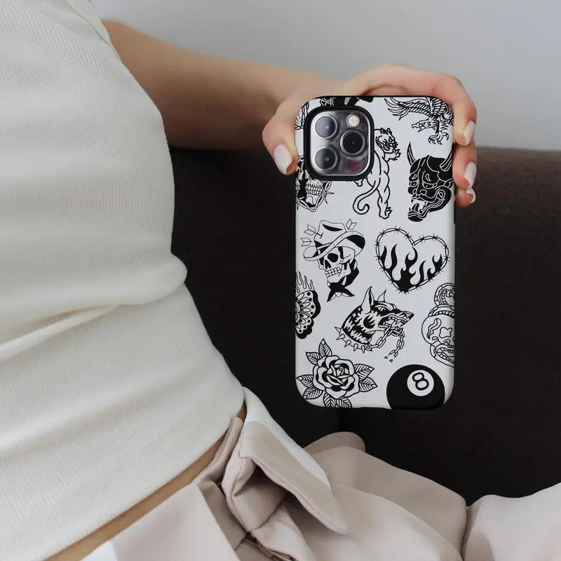 Old School Black & White Halloween Cellphone Casing for Halloween Fans, TPU Shockproof Wireless Cover with Anti-Fingerprint, Scratch-Resistant Features, Multi-Model Fit for Iphone 17/16/15/14/13/12/11 Pro Max/Plus & Samsung Galaxy S23FE/22/23/24/25, Smart