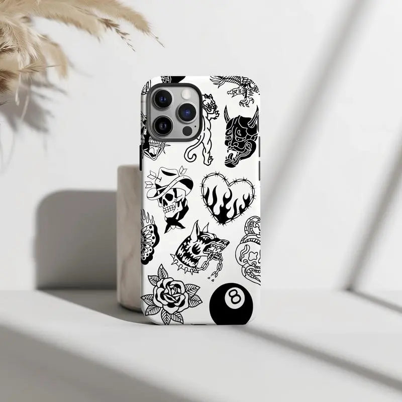 Old School Black & White Halloween Cellphone Casing for Halloween Fans, TPU Shockproof Wireless Cover with Anti-Fingerprint, Scratch-Resistant Features, Multi-Model Fit for Iphone 17/16/15/14/13/12/11 Pro Max/Plus & Samsung Galaxy S23FE/22/23/24/25, Smart