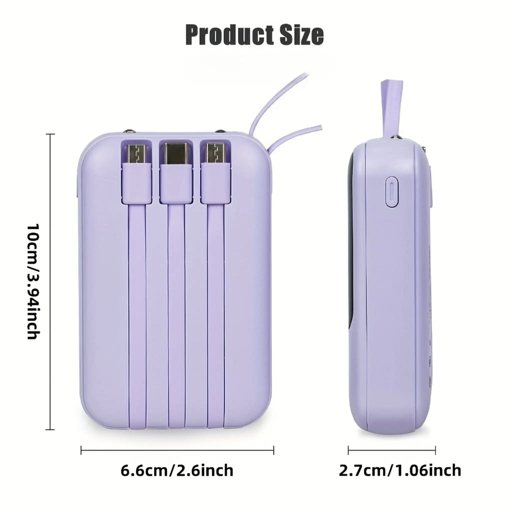 20000mAh Portable Power Bank with Retractable Cables, LED Display, Dual USB Output & Flashlight – Perfect Charger for iPhone, Android & More!