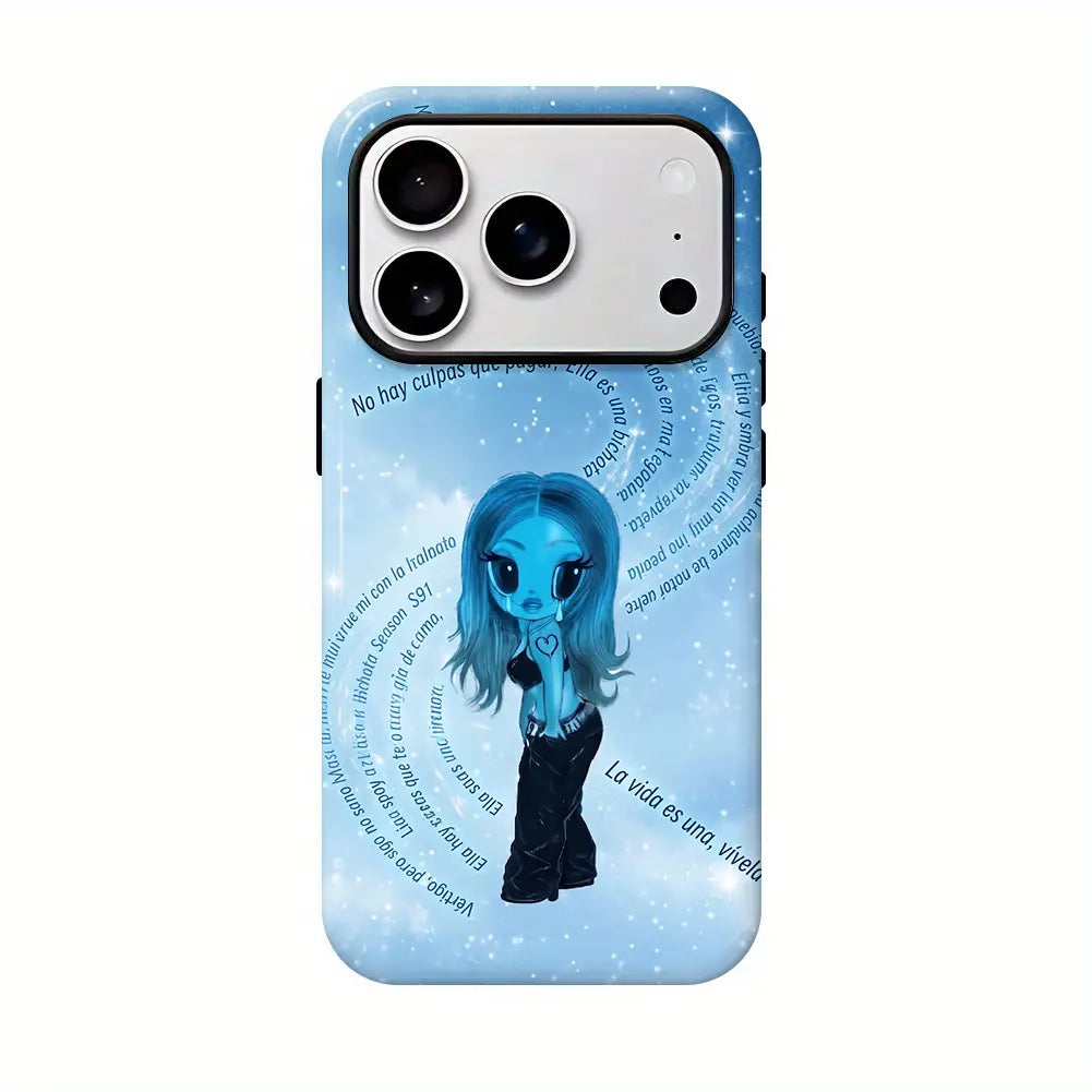Aesthetic Blue Heart Phone Case - Cool Anime Girl Matte Shockproof Cover for Ultimate Protection