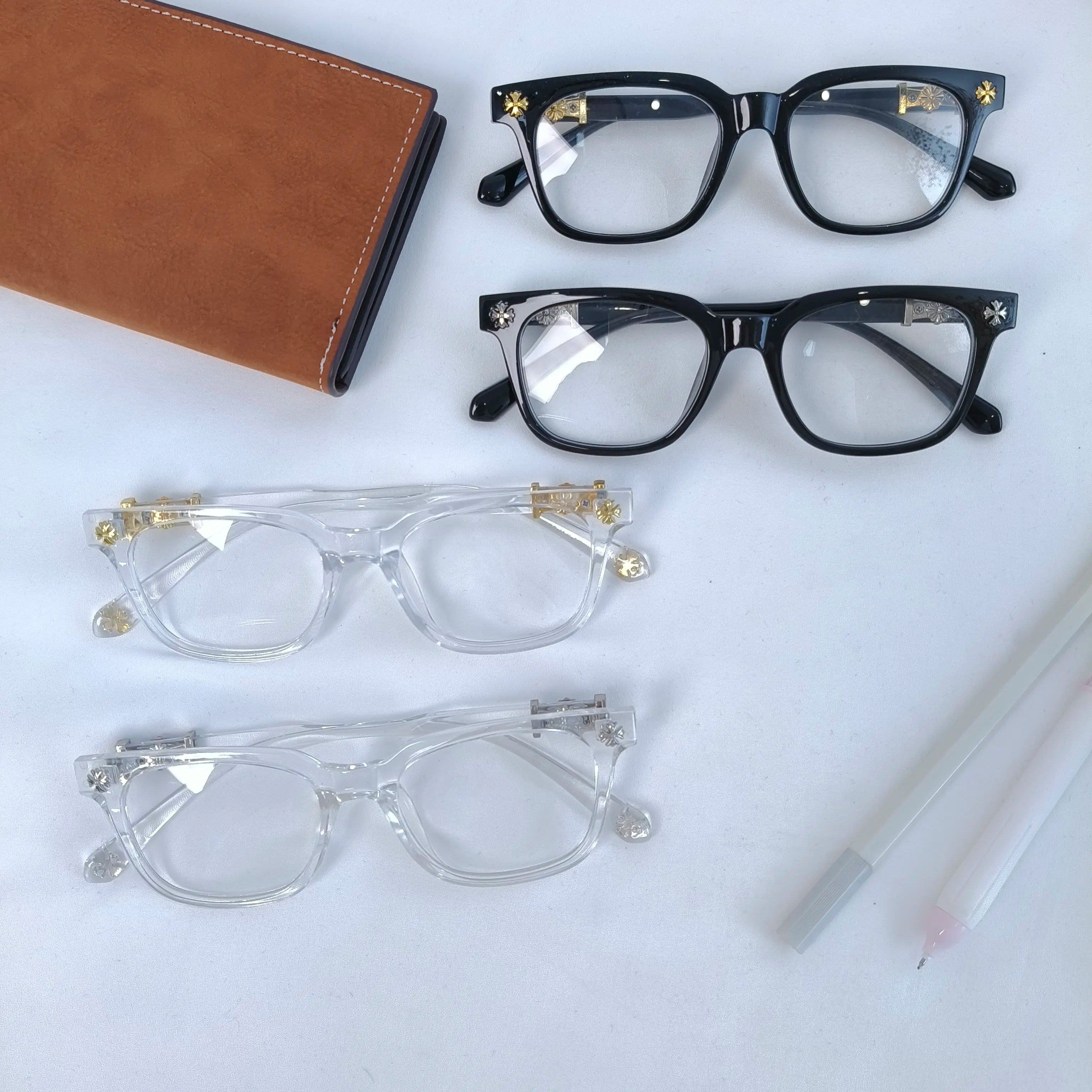 Trendy Unisex Blue Light Blocking Glasses - Stylish Black-Gold Metal Frame with Flat Lenses, Perfect for Daily Wear and Parties