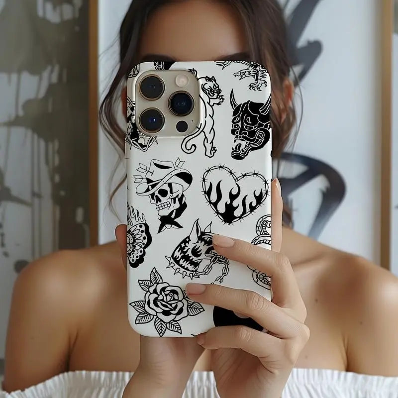 Old School Black & White Halloween Cellphone Casing for Halloween Fans, TPU Shockproof Wireless Cover with Anti-Fingerprint, Scratch-Resistant Features, Multi-Model Fit for Iphone 17/16/15/14/13/12/11 Pro Max/Plus & Samsung Galaxy S23FE/22/23/24/25, Smart