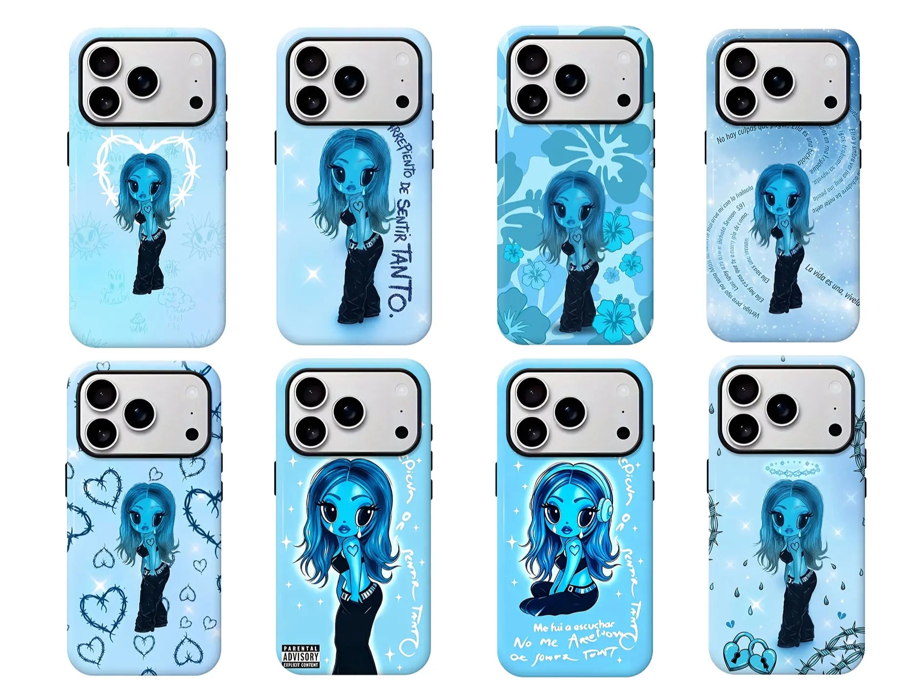 Aesthetic Blue Heart Phone Case - Cool Anime Girl Matte Shockproof Cover for Ultimate Protection