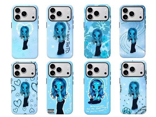 Aesthetic Blue Heart Phone Case - Cool Anime Girl Matte Shockproof Cover for Ultimate Protection