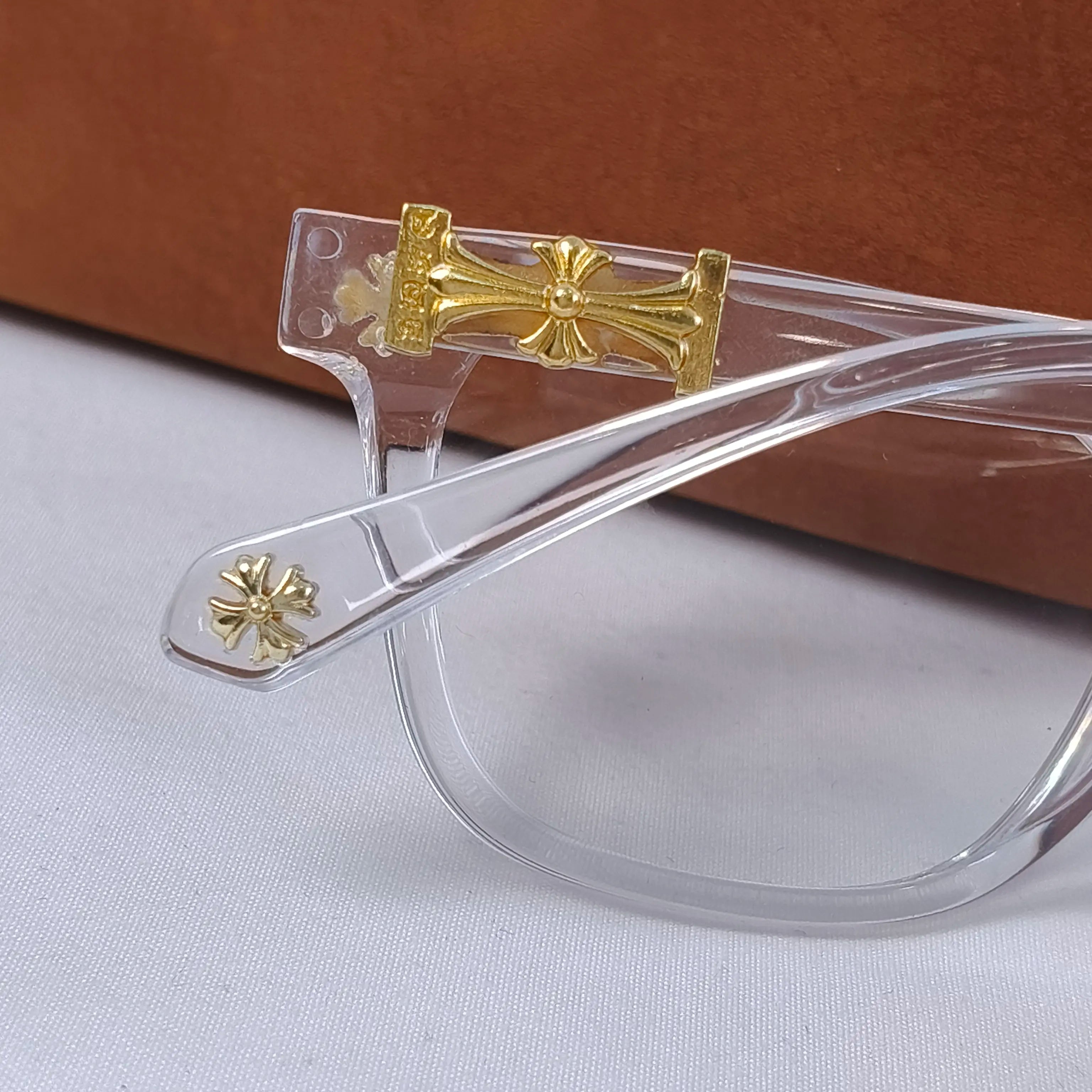 Trendy Unisex Blue Light Blocking Glasses - Stylish Black-Gold Metal Frame with Flat Lenses, Perfect for Daily Wear and Parties