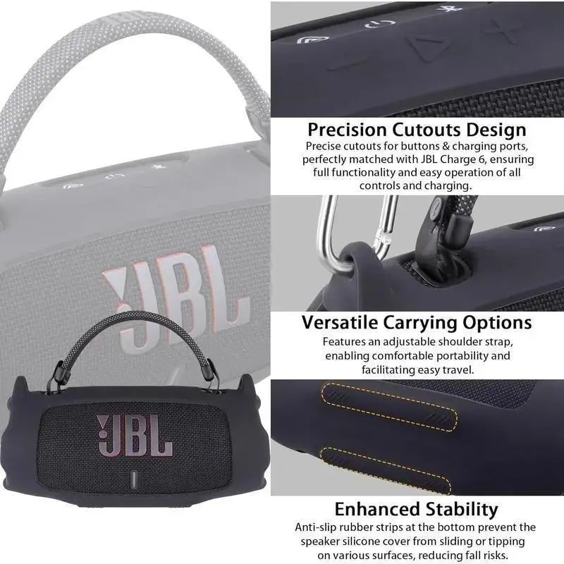Fadaiqi Waterproof Silicone Case with Shoulder Strap for JBL Charge 6 - Soft, Drop-Proof Sleeve for Outdoor Parties (Includes Case and Speaker)