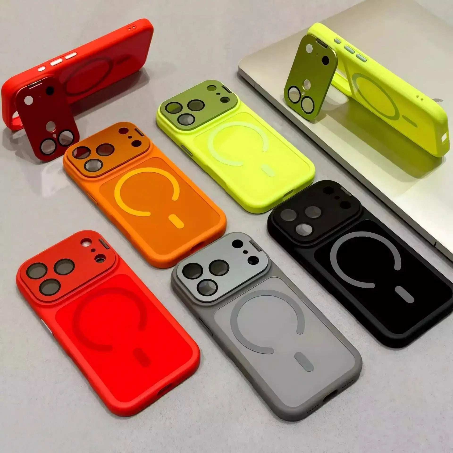 Matte Magnetic Phone Case with Kickstand & Shockproof Design for iPhone 12-17 Pro Max/Pro/Plus - Large Camera Window & 4K Projector Compatible