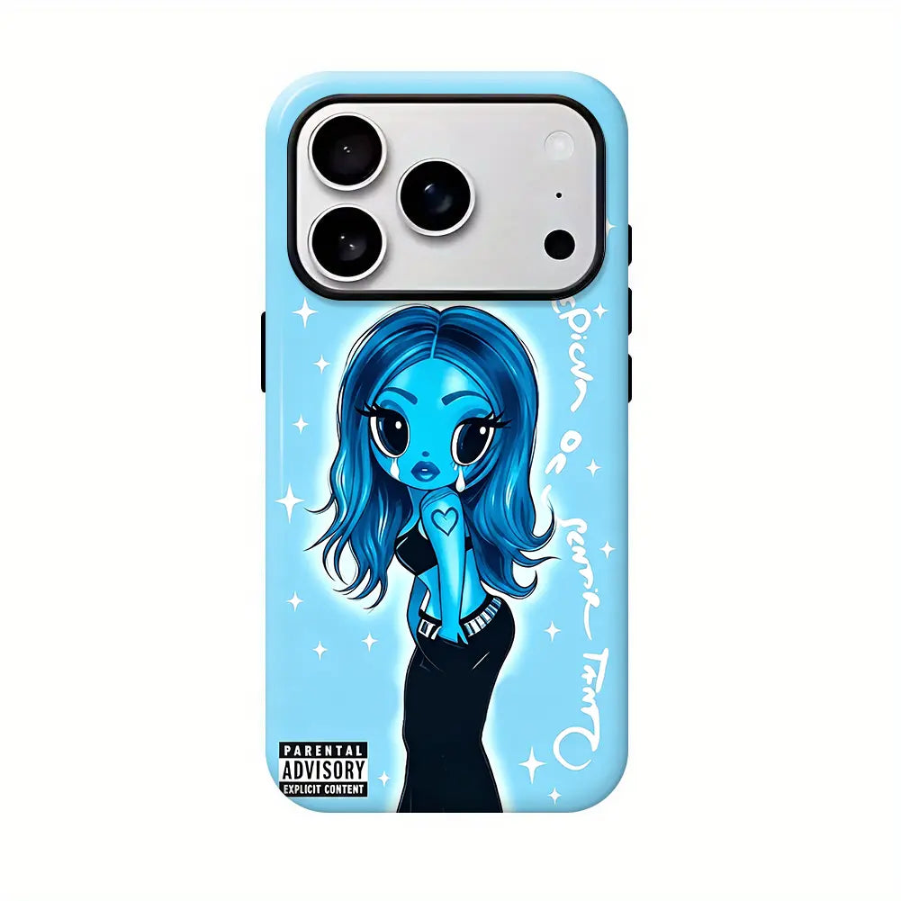 Aesthetic Blue Heart Phone Case - Cool Anime Girl Matte Shockproof Cover for Ultimate Protection
