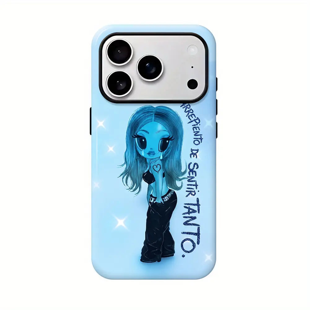 Aesthetic Blue Heart Phone Case - Cool Anime Girl Matte Shockproof Cover for Ultimate Protection