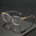 Trendy Unisex Blue Light Blocking Glasses - Stylish Black-Gold Metal Frame with Flat Lenses, Perfect for Daily Wear and Parties